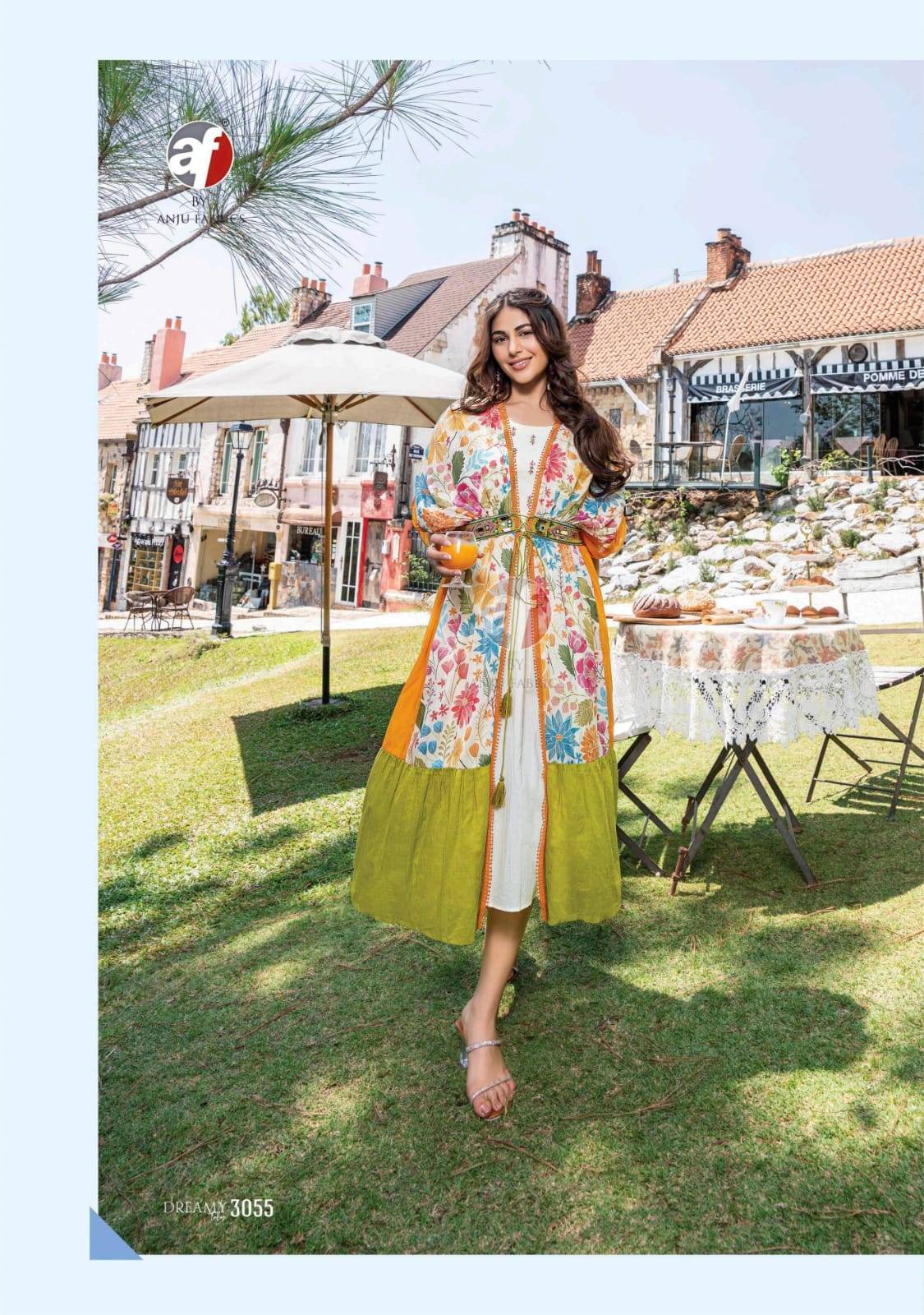 Dreamy tales by Anu fabrics 3051 TO 3053 SERIES Indian PURE MAL COTTON party wear kaftan jacket with midi stitched dresses At Wholesale Price